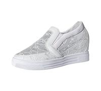 Platform Trainers Women's White Wedding Trainers Casual Shoes Mesh Breathable Wedding Shoes Flat Shoes Lightweight Casual Sneakers with Rhinestone Single Shoes Running Shoes, Z02white, 8.5 UK