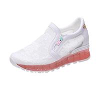 Platform Trainers Women's White Wedding Trainers Casual Shoes Mesh Breathable Wedding Shoes Flat Shoes Lightweight Casual Sneakers with Rhinestone Single Shoes Running Shoes, z03pink, 8 UK