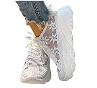 Platform Trainers Women's White Wedding Trainers Casual Shoes Mesh Breathable Wedding Shoes Flat Shoes Lightweight Casual Sneakers with Rhinestone Single Shoes Running Shoes