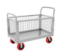 Platform Truck Cart with Cage, Large Flatbed Hand Truck Cart, Multi-Purpose Heavy Duty Steel Flatbed Cart, 39" x 24" Collapsible Cage Cart Dolly, 1700lbs Load Truck Cart for Groceries, Garage, Warehou