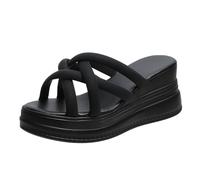 Platform Wedge Mules for Women UK 3.5 Clearance Ladies Cross Strappy Slide Sandals Slip on Open Toe High Heels Casual Summer Shoes Black Footwear
