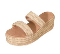 Platform Wedge Sandals for Women Espadrille Slide Sandals Slip On High Heel Espadrille Flatform Mules for Women Casual Jute Beach Straw Raffia Sandals
