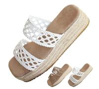 Platform Wedge Sandals for Women, Hollow Out espadrille wedges Slides, Boho Slip On Beach Slippers, Comfortable Walking Shoes (White,7.5)