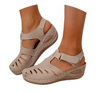 Platform Wedge Sandals For Women Orthopedic Retro Leather Roman Shoes with Arch Support Soft Thick Sole Hollow Out Breathable Closed Toe Casual Sandals Soft Wide Fit Shoes