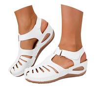 Platform Wedge Sandals For Women Orthopedic Retro Leather Roman Shoes with Arch Support Soft Thick Sole Hollow Out Breathable Closed Toe Casual Sandals Soft Wide Fit Shoes
