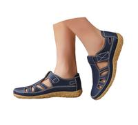 Platform Wedge Sandals For Women Orthopedic Retro Leather Roman Shoes with Arch Support Soft Thick Sole Hollow Out Breathable Closed Toe Casual Sandals Soft Wide Fit Shoes