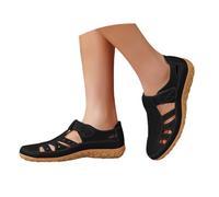 Platform Wedge Sandals For Women Orthopedic Retro Leather Roman Shoes with Arch Support Soft Thick Sole Hollow Out Breathable Closed Toe Casual Sandals Soft Wide Fit Shoes