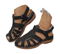 Platform Wedge Sandals For Women Orthopedic Retro Leather Roman Shoes with Arch Support Soft Thick Sole Hollow Out Breathable Closed Toe Casual Sandals Soft Wide Fit Shoes