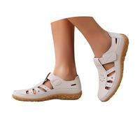 Platform Wedge Sandals For Women Orthopedic Retro Leather Roman Shoes with Arch Support Soft Thick Sole Hollow Out Breathable Closed Toe Casual Sandals Soft Wide Fit Shoes
