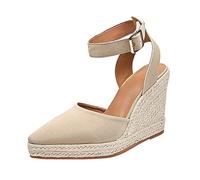 Platform Wedge Sandals For Women Thick Soles Sandal With Adjustable Buckle Closed Toe High Hell Summer Sandals Fashion Elegant Flat Sandal Casual Comfortable Walking Shoes For Office Outdoor