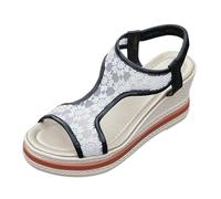 Platform Wedge Sandals for Women UK Open Toe Arch Support Walking Shoes The Mesh Flowers Slope with Sandles Ladies Open Toe Thick Bottom Big Yards Of Ladies Sandal Size 6.5