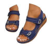 Platform Wedge Sandals for Women Wide Fit Wedges Women's Sandals with Adjustable Buckle Straps Open Toe Platform Comfortable Summer Shoes for Flat Black Womens (Blue,5)