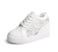 Platform Wedge Sneakers for Women Lace Mesh Breathable Lace Up Trainers Hidden Girls Casual Leather Slip On Walking Loafers Wide Width Arch Support Flat Indoor Outdoor Sports Shoes(Wei,5.5 UK)