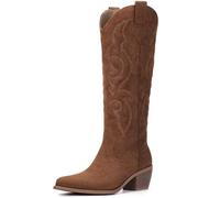 Platikly White Cowboy Boots for Women - Wide Calf Rhinestone Cowgirl Boots, Women Knee High Western Boots, Glitter Sparkly Ladies Tall Boots with Classic Embroidery and Side Zipper, Retro Classic