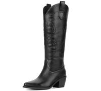 Platikly White Cowboy Boots for Women - Wide Calf Rhinestone Cowgirl Boots, Women Knee High Western Boots, Glitter Sparkly Ladies Tall Boots with Classic Embroidery and Side Zipper, Retro Classic