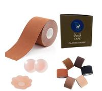 Platine Boob Tape, Bob Tape for Large Breasts, Self-Adhesive Strapless Boobtapes with 2 Pcs Nipple Covers, 5M Stretchable Longer Than Regular Roll, Perfect to Stick on Bra Light Brown