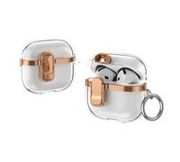 Plating Case for Airpods 4 1 2 3 Pro 1st 2nd Cover Cases with Carabiner Secure Lock Clear Sleeve,for AirPods 4,Rose Gold