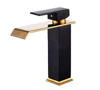 Plating Faucet High Gold Waterfall Sink Water-tap Mixing Faucets Bathroom Taps Single Handle Single Hole Brass Bathroom Faucet Send Hose Vessel Faucet (White H29CM)