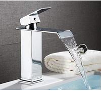 Plating Faucet High Gold Waterfall Sink Water-tap Mixing Faucets Bathroom Taps Single Handle Single Hole Brass Bathroom Faucet Send Hose Vessel Faucet (White H29CM)