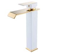 Plating Faucet High Gold Waterfall Sink Water-tap Mixing Faucets Bathroom Taps Single Handle Single Hole Brass Bathroom Faucet Send Hose Vessel Faucet (White H29CM)