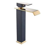 Plating Faucet High Gold Waterfall Sink Water-tap Mixing Faucets Bathroom Taps Single Handle Single Hole Brass Bathroom Faucet Send Hose Vessel Faucet (Black H29CM)