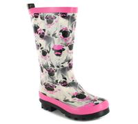 Platino Brandie Girls Grey and Pink Cute Pug Print Long Leg Wellington Boots, Size: 11