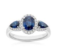 Platinum 0.20ct Diamond Sapphire Oval & Pear Trilogy Ring
