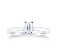 Platinum 0.50ct Diamond Emerald Solitaire Engagement Ring - Ring Size M