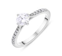 Platinum 0.66ct Diamond GIA Certified Shoulder Set Solitaire Ring - M FEU-2859