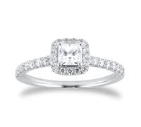 Platinum 0.80cttw Princess Cut Diamond Halo Engagement Ring - Ring Size M