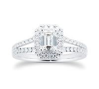Platinum 1.00cttw Diamond Emerald Cut Halo Ring - Ring Size K
