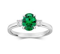 Platinum 1.15ct Oval Cut Emerald & 0.15cttw Diamond Engagement Ring - Ring Size O