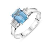 Platinum 1.46ct Aquamarine Diamond Five Stone Emerald Cut Ring FEU-2770