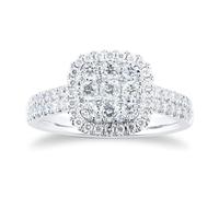 Platinum 1ct Diamond Cluster Engagement Ring with Diamond Shoulders - Ring Size L
