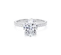 Platinum 2.20cttw Oval Lab Grown Diamond Set Shoulder Solitaire Engagement Ring - Ring Size O