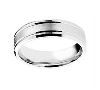 Platinum 6mm Pattern Matt Centre Bevelled Edge Wedding Ring - Ring Size V