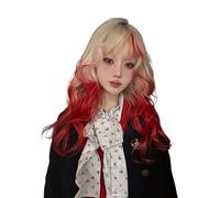 Platinum Blonde Gradient Red Wig Women Long Wavy Wigs Gothic Lolita Wigs WBASOZMO