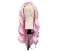 Platinum Blonde Long Wavy Synthetic Wig Free Part Loose Wave Natural Curly 13X4 Lace Front Wigs，Compatible For Women(Pastel Pink,150%_26INCHES)