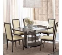 Platinum Dining Set - Silver - Butterfly Extending - with Ivory Leather Chairs
