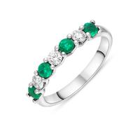 Platinum Emerald Diamond Seven Stone Claw Set Half Eternity Ring - Platinum FEU-2590