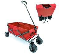 Platinum Folding Festival Trolley Cart, Collapsible & Foldable Beach Cart Shopping Picnic Wagon. Off road Wheels, Drink Holder, Strong, Lightweight 9.8KG. Upto 67L/70KG Load Capacity & Red cover bag.