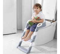 PLATINUM GOLD Children's Toilet Seat, Children's Toilet Seat with Stairs, Foldable Travel Bathroom Seat with Splash Guard, Potty Seat with Ladder, Comfortable, Adjustable (Blue)
