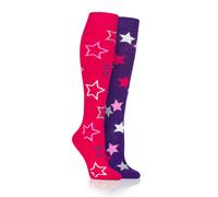 Platinum Junior Lightweight Jaquard Star Socks - Ludlow - Dark Pink - Size: One Size