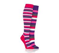 Storm Bloc Equestrian Cotton Stripe Patterned Knee High Socks Pack of 2 - Size UK 4-7 (Raspberry/Purple)