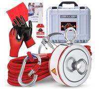 Platinum Online Products Double Sided Neodymium Magnet Fishing Kit - 3600 LB Pull, Red, Round Magnet, 65 ft Rope, Gloves, Waterproof Case