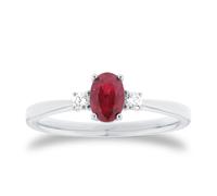 Platinum Oval Cut Ruby and Diamond Three Stone Engagement Ring - Ring Size M