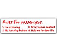 Platinum Place 1 x Rules For Passengers-150mm x 50mm-Red onto White-EXTERNAL-Sticker,Sign,Joke,Funny,Car,Van,Truck,JDM,Screaming,Buttons,Seat,Belt,Dear,Life