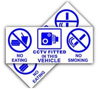 Platinum Place 2 x Vehicle No Eating,No Drinking,CCTV Fitted Stickers-EXTERNAL-BLUE onto White-120x50mm-Car,Truck,Van,Bus,Coach,Train,Taxi,Minicab,Minibus,Cab Notice Sign