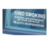 Platinum Place 2 x Vehicle Window Stickers-205mmx87mm-No Smoking,Eating,Drinking,CCTV In Operation-Car,Van,Lorry,Truck,Coach Large Warning Sign