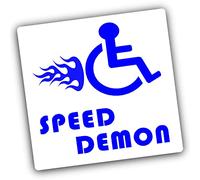 Platinum Place Speed Demon Sticker EXTERNAL Disabled Sign Car Van Disability Mobility Outside Window Vehicle Wheelchair Handicapped Logo BLUE ON WHITE 100mm